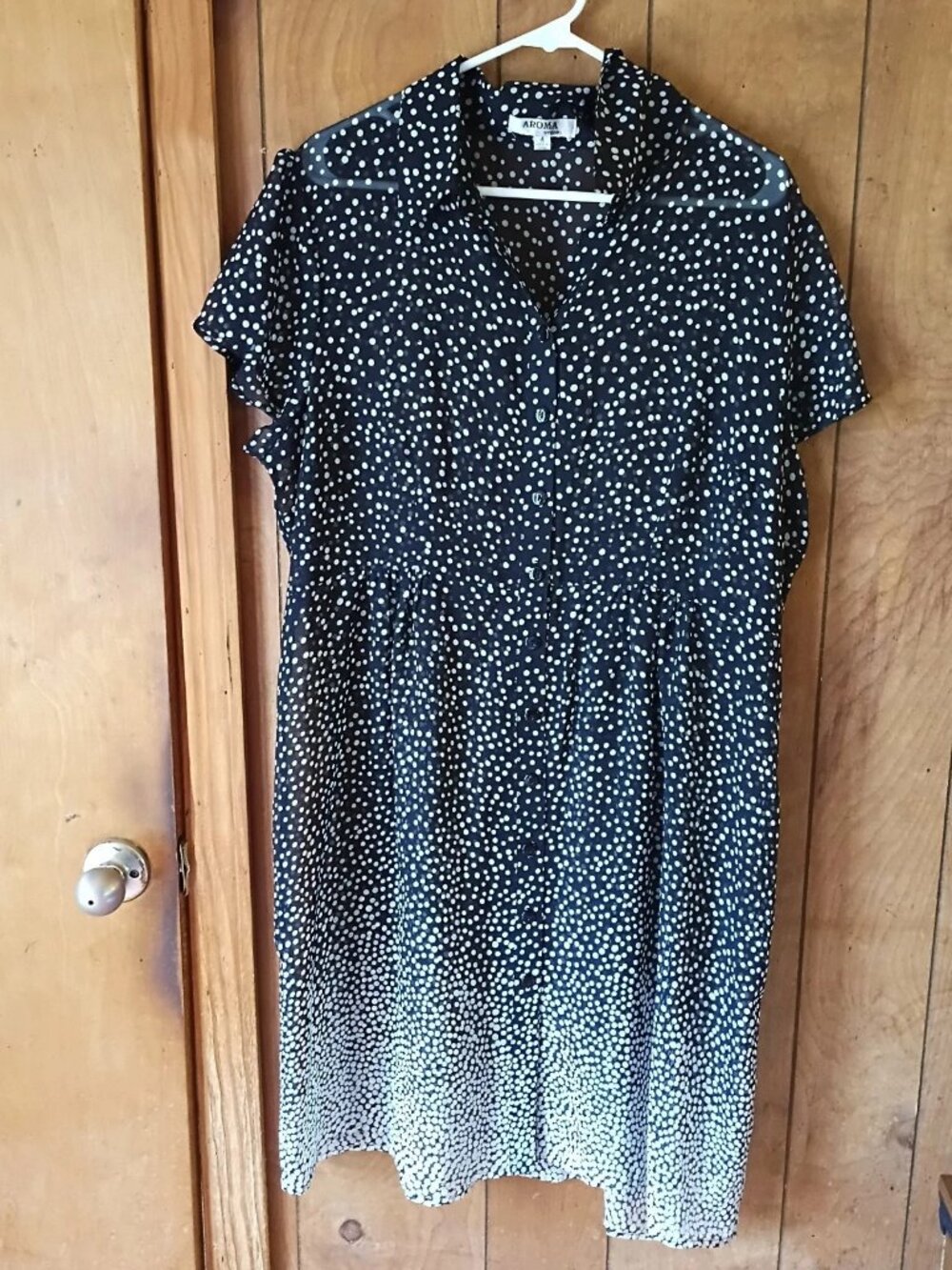 Aroma Studio Dress Womens Size 18 Black White Polka Dot Sheer Button Front